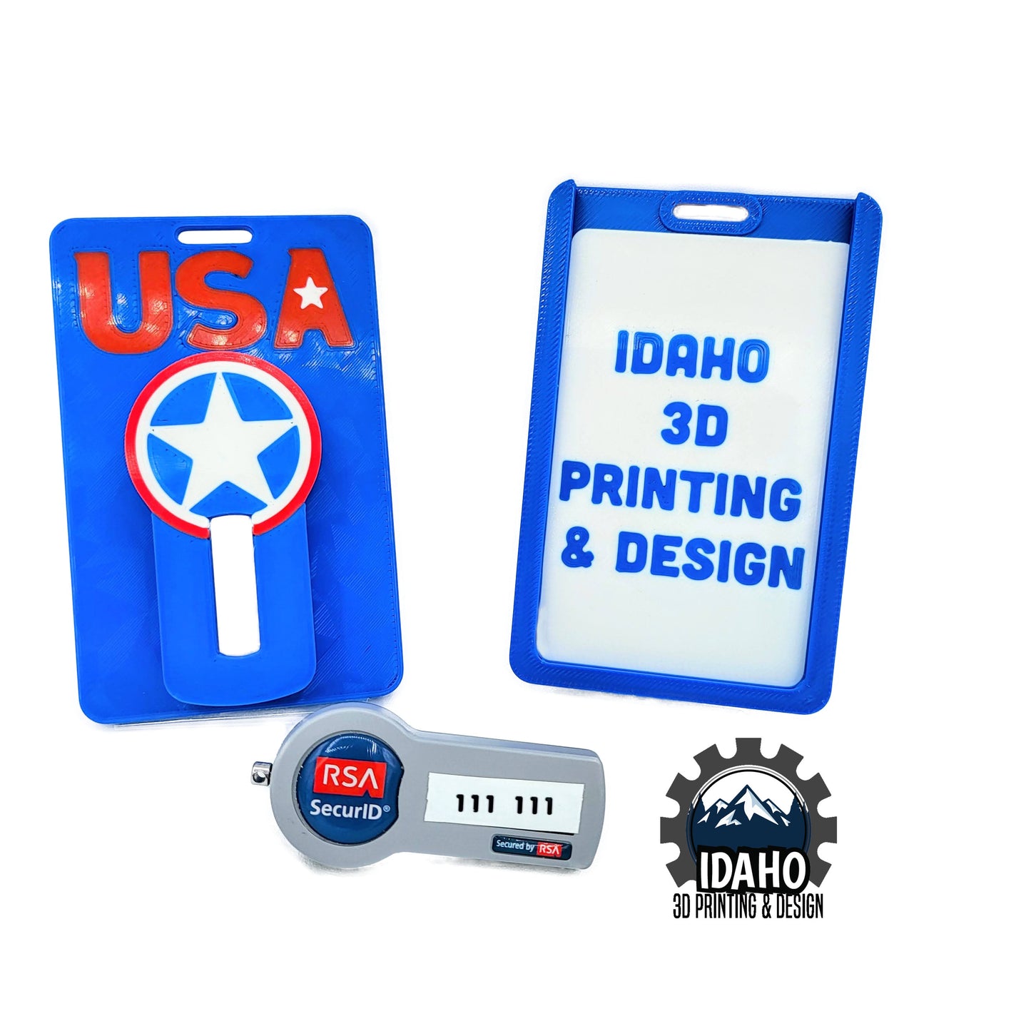 3D Printed RSA Token Holder with up to 3 Badge Slots - USA